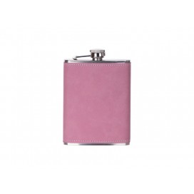 8oz/240ml Stainless Steel Flask with PU Cover (Light Pink W/ Black)（10/pcs）
